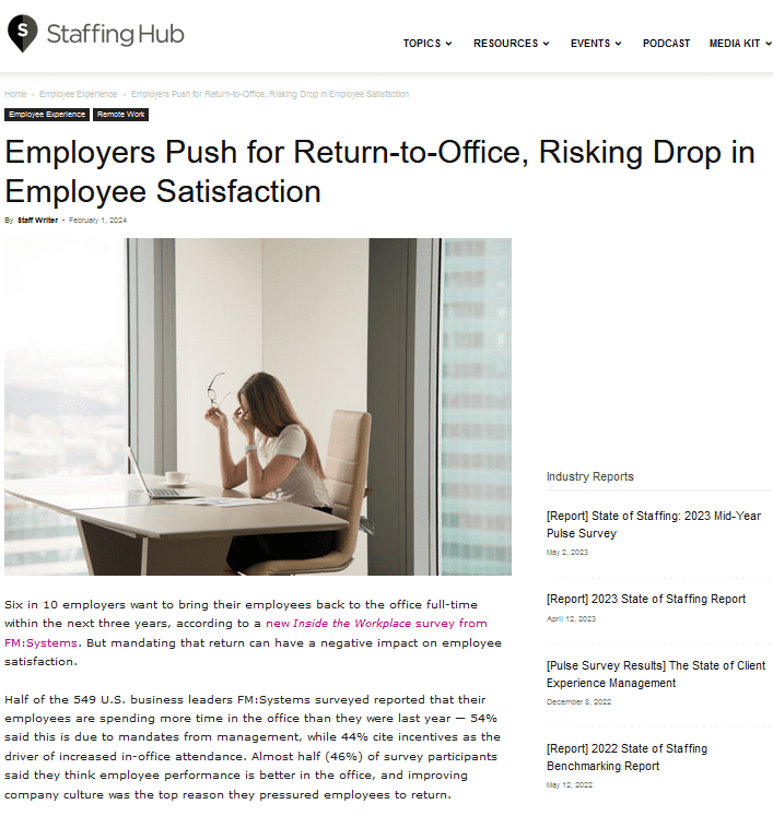 Staffing Hub: Employers Push for Return-to-Office, Risking Drop in Employee Satisfaction