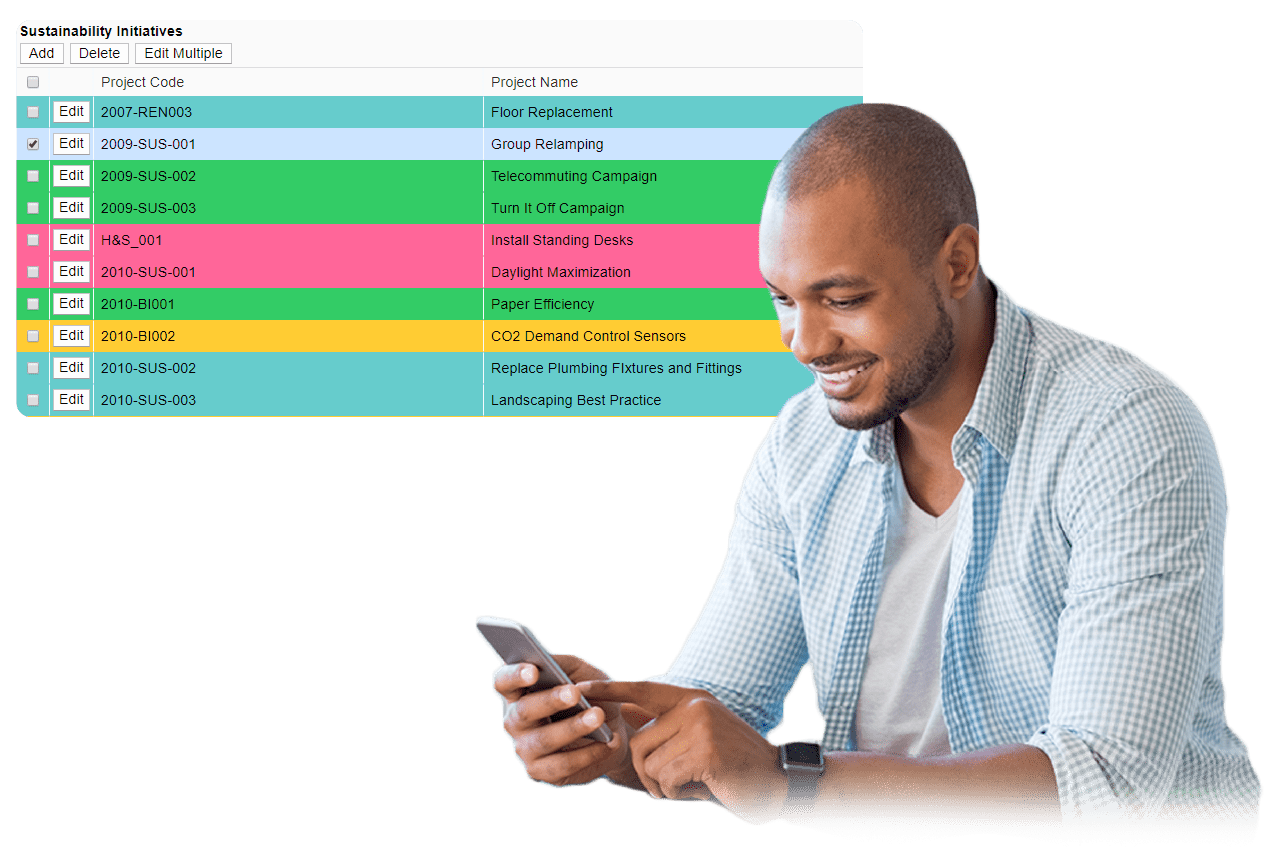man smiling using fms sustainability software
